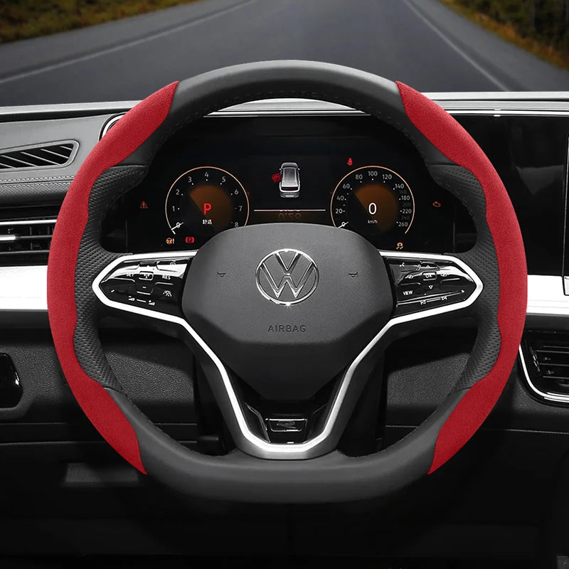 Suitable for Volkswagen Anti-Slip Buckle Segmented Suede Steering Wheel Cover Suitable for Polo Golf 5 6 7 Gol Cc Passat B6 B8 Jetta Scirocco T4 Crafter Taigo up Santana Nivus Tcros G3 Caddy Tiguan CM World