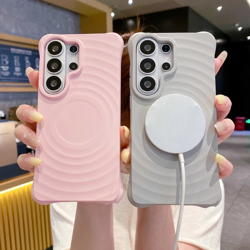 For Magsafe Magnetic Wireless Charge Water Ripple Silicone Phone Case For Samsung S26 Ultra S24 S23 S25 Ultra Plus FE Soft Cover