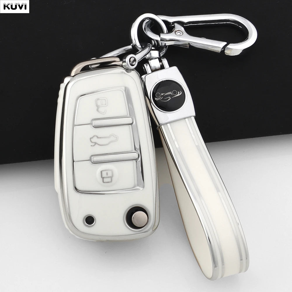 For Audi A1 A3 8P 8L A4 A5 B6 B7 A6 A7 C5 C6 4F Q3 Q5 Q7 Q8 TT S3 S4 S6 RS Fashion TPU Car Flip Key Case Cover Shell Accessories CM World
