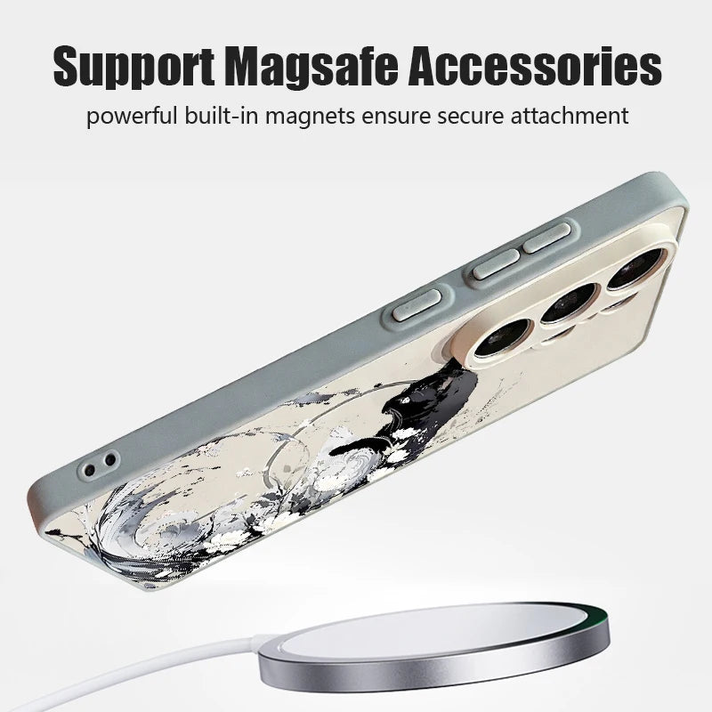 Magnetic Phone Case For Samsung Galaxy S26 S25 Ultra S24 S23 FE A17 A57 A56 A37 A16 A35 A55 A15 A36 A25 Black Cat Hard PC Cover