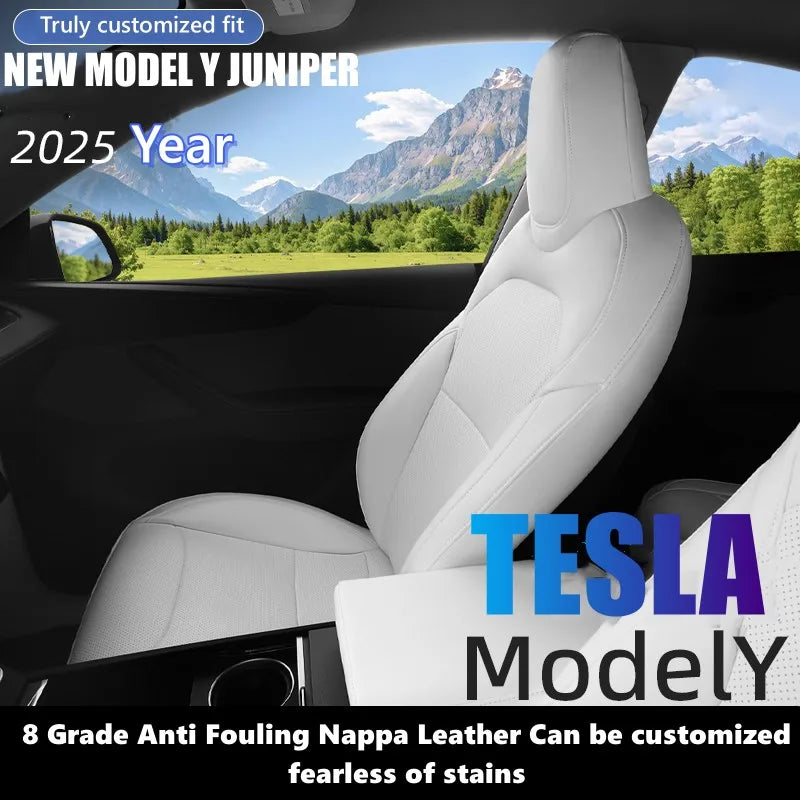 For Tesla New Model Y Juniper 2025 2026 Car Seat Cover Nappa Leather & 8 Grade Anti Fouling Wholesale Price Interior Accessories