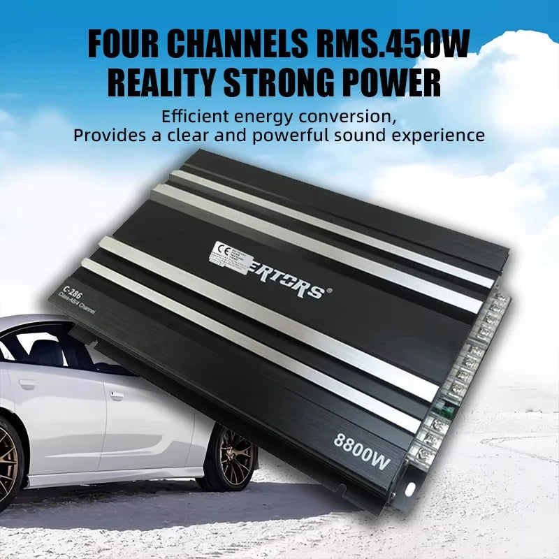 Class AB Car Audio Upgrade Power Amplifier 4 Channel 12V 8800W Power Stereo Amplifie Audio Speaker Subwoofer Treble Mid-bass CM World