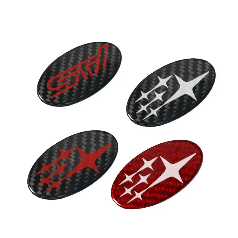58x28mm Carbon Fiber Car Steering Wheel Logo Emblem Sticker for Subaru Forester Outback Impreza Legacy STI WRX BRZ Tribeca CM World