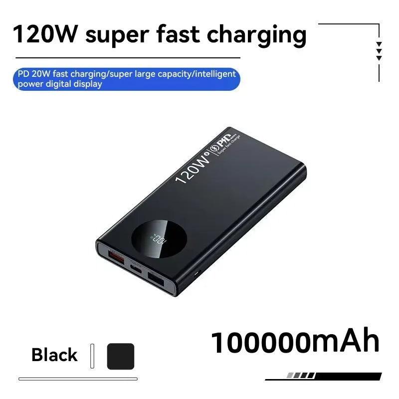 500000mAh Power Bank 120W Super Fast Charging PD20W Dual Way Digital Display Airplane Safe CCC For iPhone Samsung Xiaomi Car Mobile World