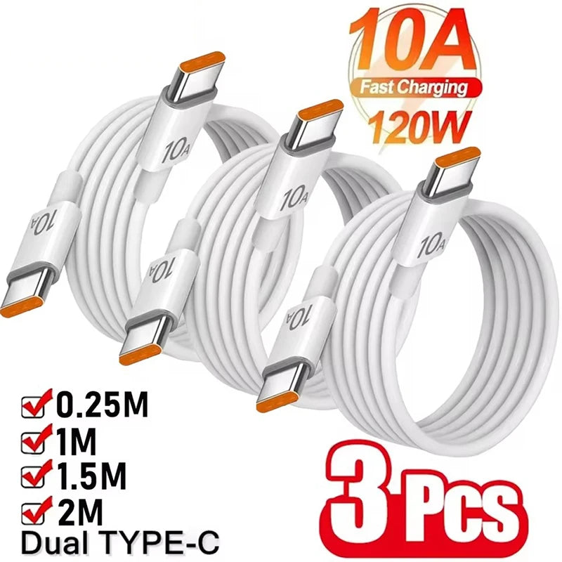 1/3Pcs 10A Cable 120W Super Fast Charging Type C To Type C Cable Highspeed Data Transfer For iPhone Samsung Xiaomi Charger Cable