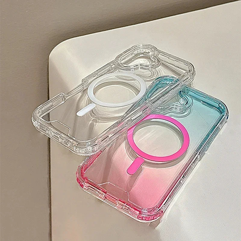3 IN 1 Gradient Clear Magnetic Shockproof Case for IPhone 17 16 15 14 13 12 Pro Max Ultra Slim Anti Slip Wireless Charging Cover