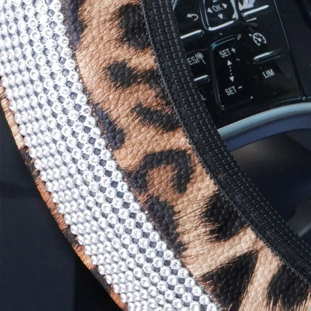High-End Leopard-Print Leather Car Steering Wheel Cover New Model Embedded Diamonds Interior Car Seat Covers Best-Selling