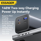 ESSAGER 140W Power Bank 27000mAh PD3.1 Super Fast Charging Digital Display Portable PowerBank for Macbook Laptop iPhone 17 16 15 Car Mobile World