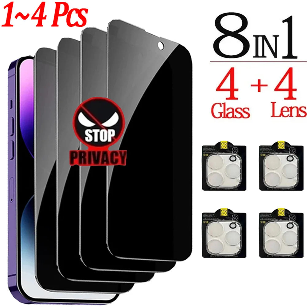 1~4PCS Anti-Spy Glass For iPhone 17 16 15 14 13 Pro Max Privacy Screen Protector & Camera Protection Film For iPhone15 12 11 Pro Car Mobile World