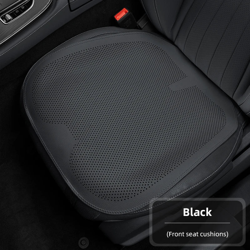 Four-Season Universal Car Seat Cushion Pu Leather Protective Pad Perforated Breathable Integrated Half-Cover Front and Rear Seat Cover Car Interior Accessories Black Red Mocha Brown Orange CM World