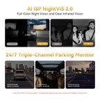 DDPAI Z60T Dash Cam 3-Channel HDR 4K+2K+1080P Front Rear Interior Night Vision 24H Parking Monitoring ADAS Dash Camera Car DVR