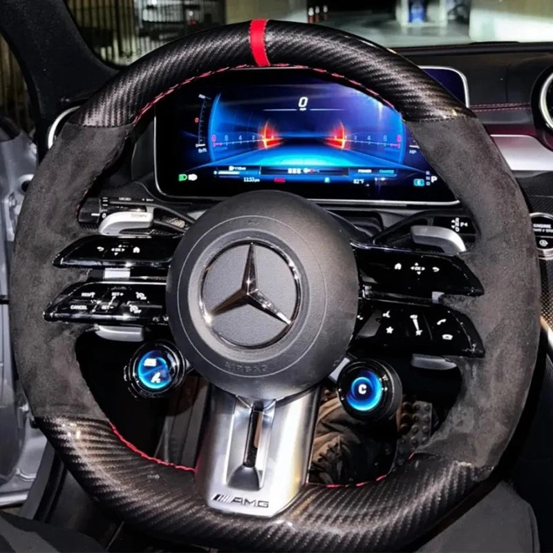 Steering Wheel Cover Black Suede Leather for Mercedes benz AMG GT A35 A45 A45S C43 CLS53 E53 E63 EQE 43 53 SL43 SL55 SL63 2021 CM World