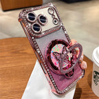 Rhinestone Lens Butterfly Bracket Glitter Phone Case for iPhone 17 16 Pro Max 15 14 13 Diamond Gradient Bling Shockproof Cover