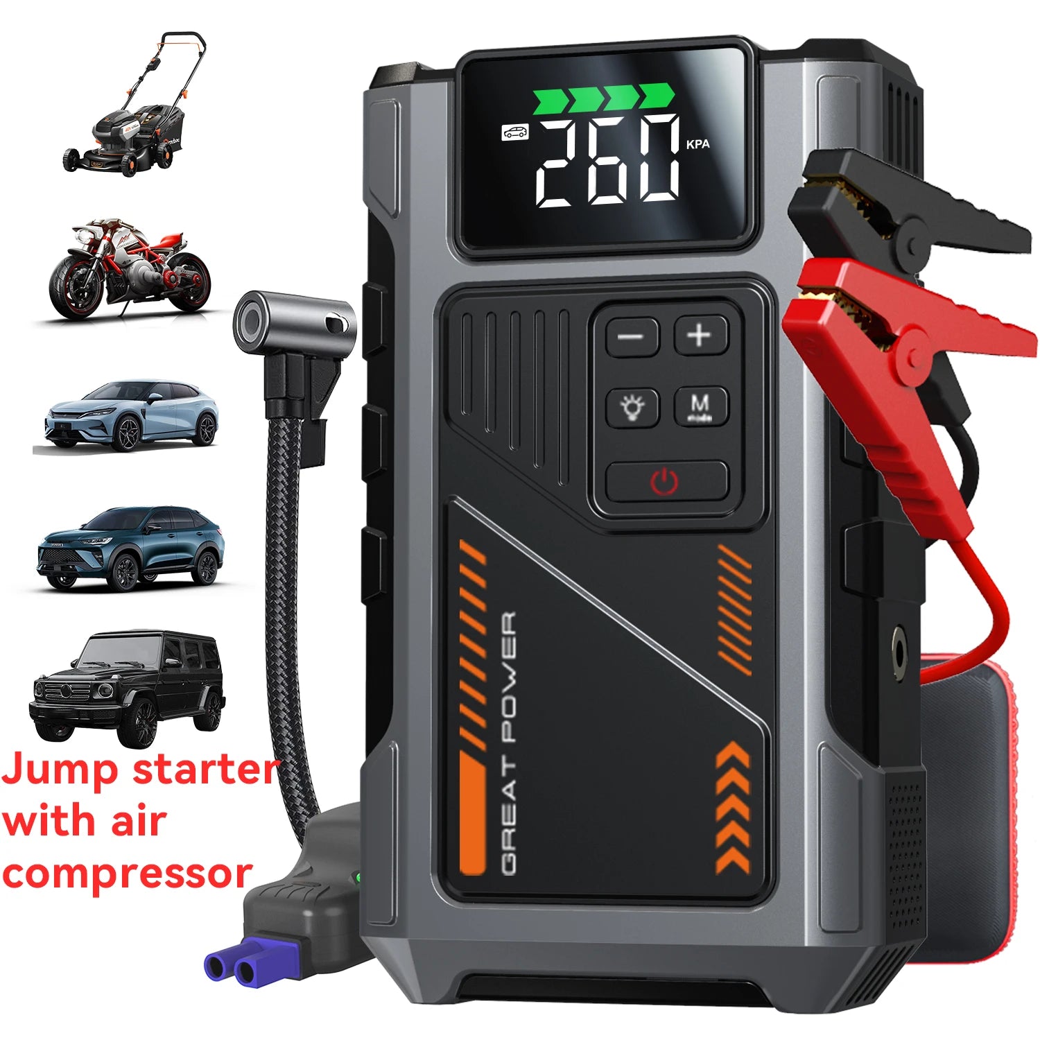 Portable Car Jump Starter With Air Compressor, 3000A Peak(7.5L Gas, 6.5L Diesel) , Jump Starter Battery PackWith150 PSl Tire Inf CM World