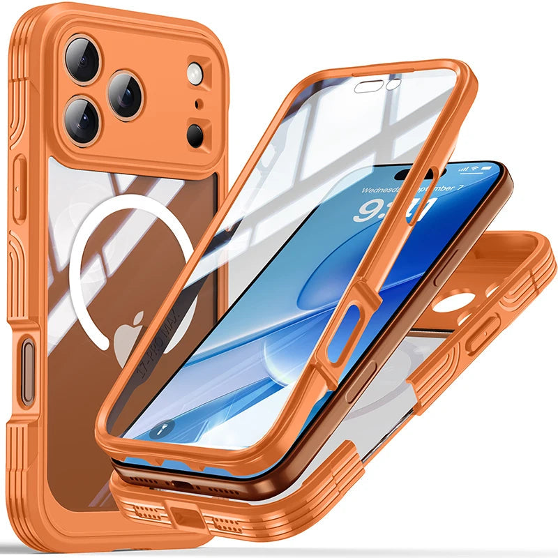 360° Fully Protected Double-sided Transparent Magnetic Case For iPhone 17 Pro Max&Air For MagSafe Wireless Charging Back Cover Car Mobile World