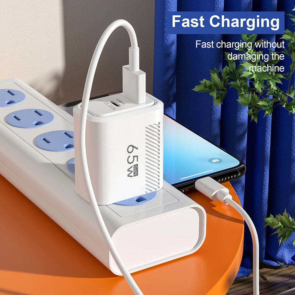 PD 65W GaN Charger USB C Fast Chargering Adapter For Samsung S22 S21 iPhone 14 13 Xiaomi Huawei LG Quick Charge 3.0 USB Charger Car Mobile World