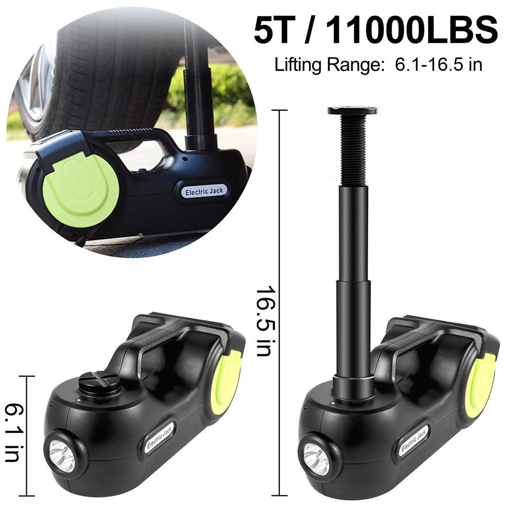 SucceBuy 4-In-1 Electric Car Jack 12V 5T Portable Hydraulic Jack Impact Wrench Tire Compressor Lifting LED Light Car Repair Tool CM World