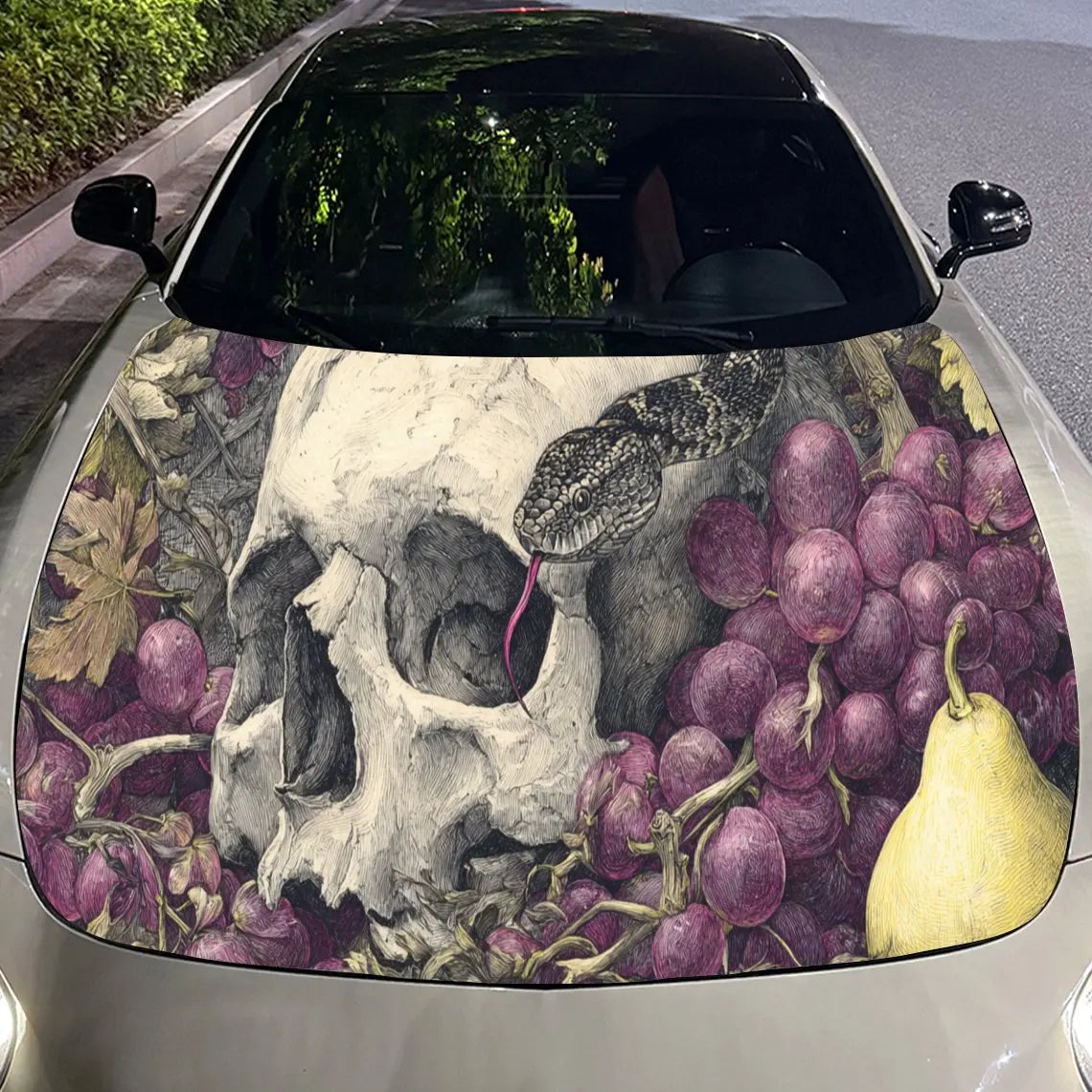 Mysterious Skull & Fruits Car Hood Stickers - Self-Adhesive, Waterproof and Durable Vinyl Wrap, Decorate And Protect Your Car, F