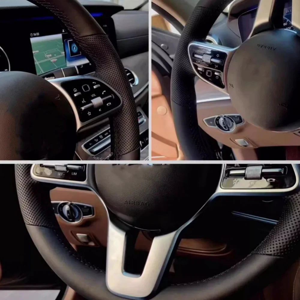 Car Accessories Black Wear Resistant Hand-Stitched Microfiber Leather Car Steering Wheel Cover For Hyundai Santa Fe Grand IX45