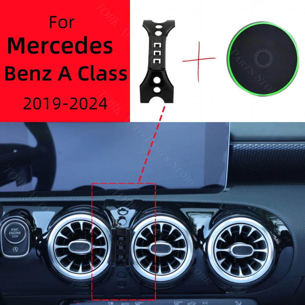 Magnetic Car Phone Holder For Mercedes Benz A Class W177 2019-2024 Wireless Charging Special Fixed Bracket Base MagSafe Mount CM World