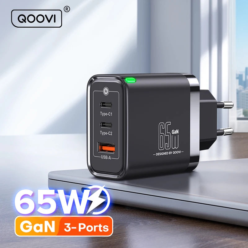 QOOVI 65W GaN Charger USB Type C Fast Charging Quick Charge 4.0 Adapter USB-C PD Charger For Samsung Xiaomi Macbook iPhone ipad Car Mobile World