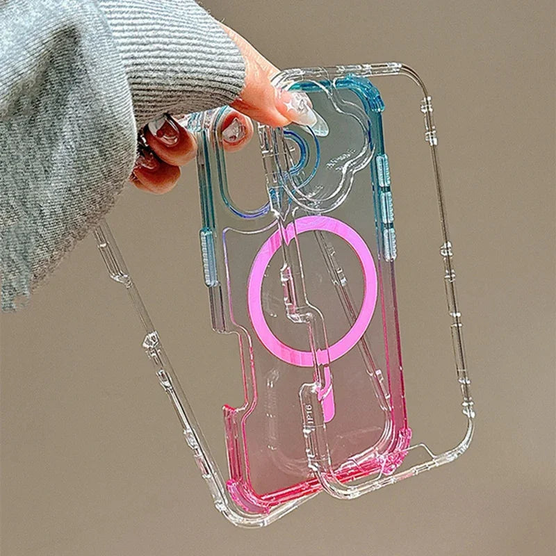 3 IN 1 Gradient Clear Magnetic Shockproof Case for IPhone 17 16 15 14 13 12 Pro Max Ultra Slim Anti Slip Wireless Charging Cover