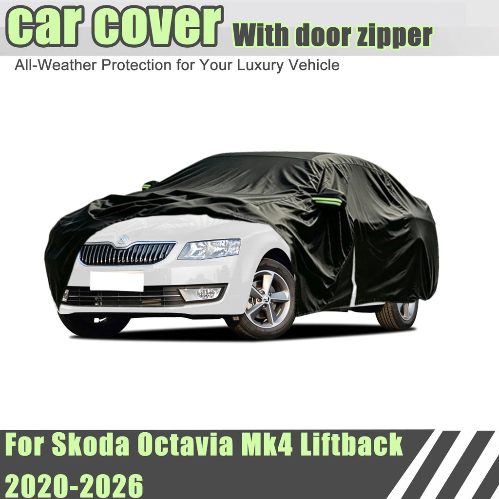 Outdoor Full Vehicle Cover For Skoda Octavia - Side Zipper Design, Waterproof Dustproof Sun Protection Car Cover