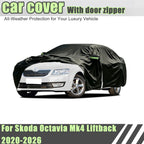 Outdoor Full Vehicle Cover For Skoda Octavia - Side Zipper Design, Waterproof Dustproof Sun Protection Car Cover
