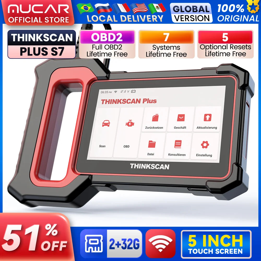 THINKSCAN PLUS S4/S6/S7 OBD2 Car Diagnostic Tools Multi System Scan ABS SRS ECM TCM BCM IC AC Reset Code Reader Auto Scanner CM World