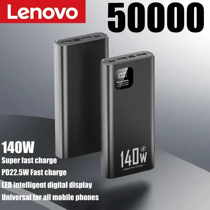 Lenovo 140W CCC Power Bank 500000mAh High Capacity Super Fast Charging Portable Battery Charger for iPhone 12-17 Samsung 2026 Car Mobile World