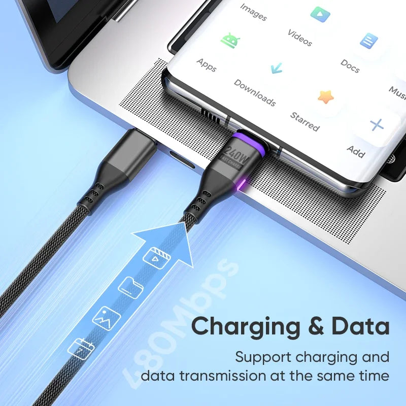 AUFU PD240W Magnetic Type C Cable For Macbook PC 5A Super Fast Charging Magnet USB-C Charger Data Cord For iPhone Samsung Xiaomi