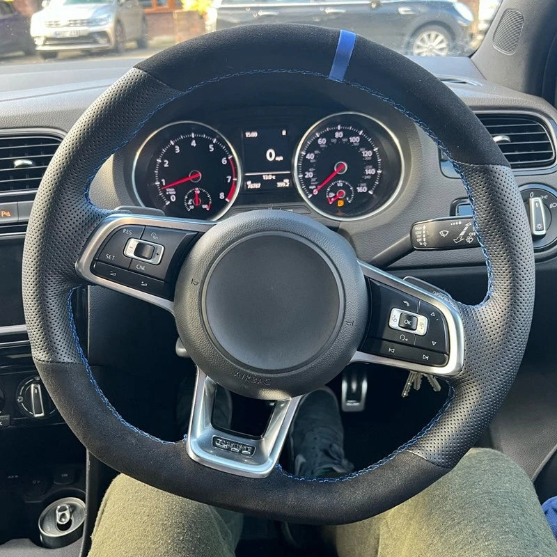 Customized Car Steering Wheel Cover Hand Sewing Braid Suede For Volkswagen Golf 7 GTI Golf R MK7 VW Polo GTI Scirocco 2015 2016 CM World