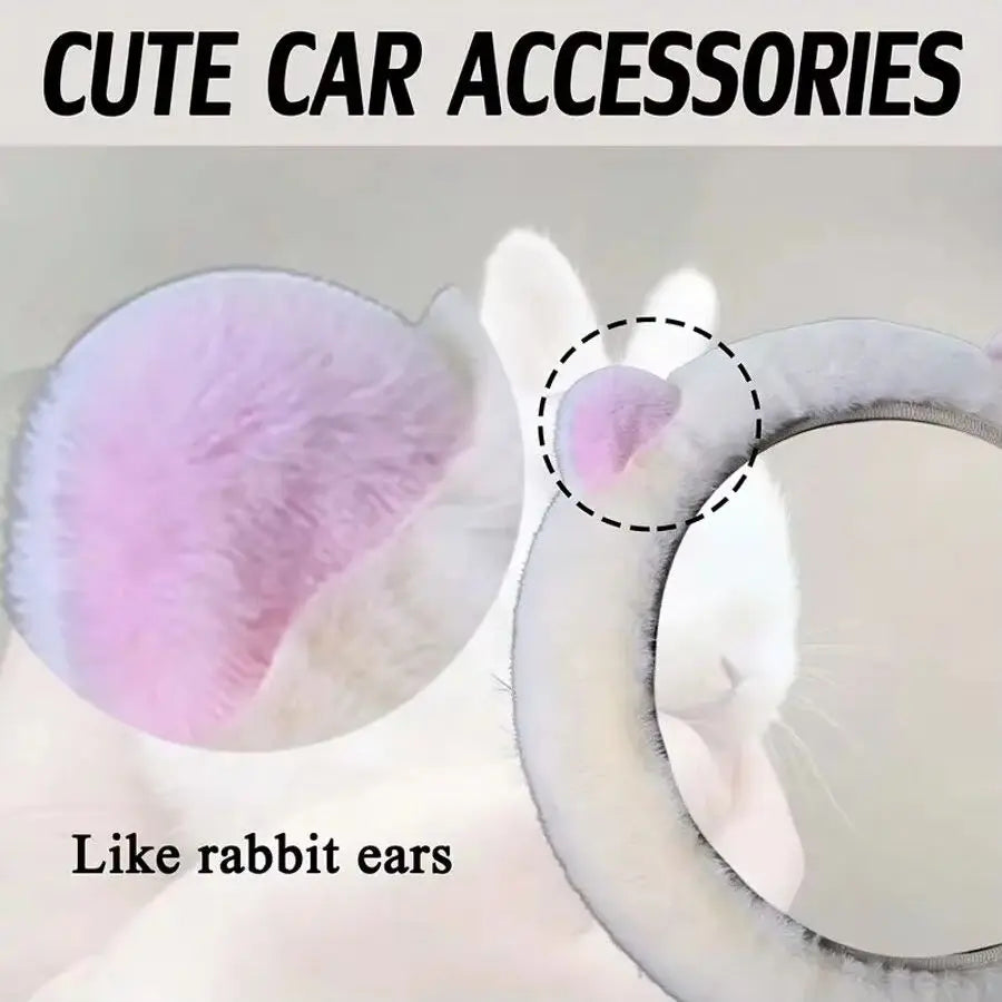 9pcs Cute Plush Bear Car Steering Wheel Cover Set - Universal 15 Inch Auto Steering Wheel Protector, 2025 New Stylish Women Car Interior Accessory Set