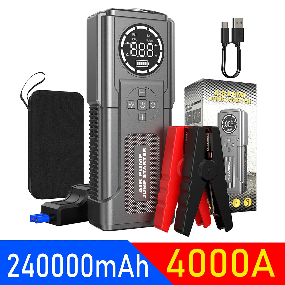 Large Capacity Car Jump Starter Power Bank Portable 150PSI Air Pump Car Battery Emergency Boosters Starting Device Car Starter