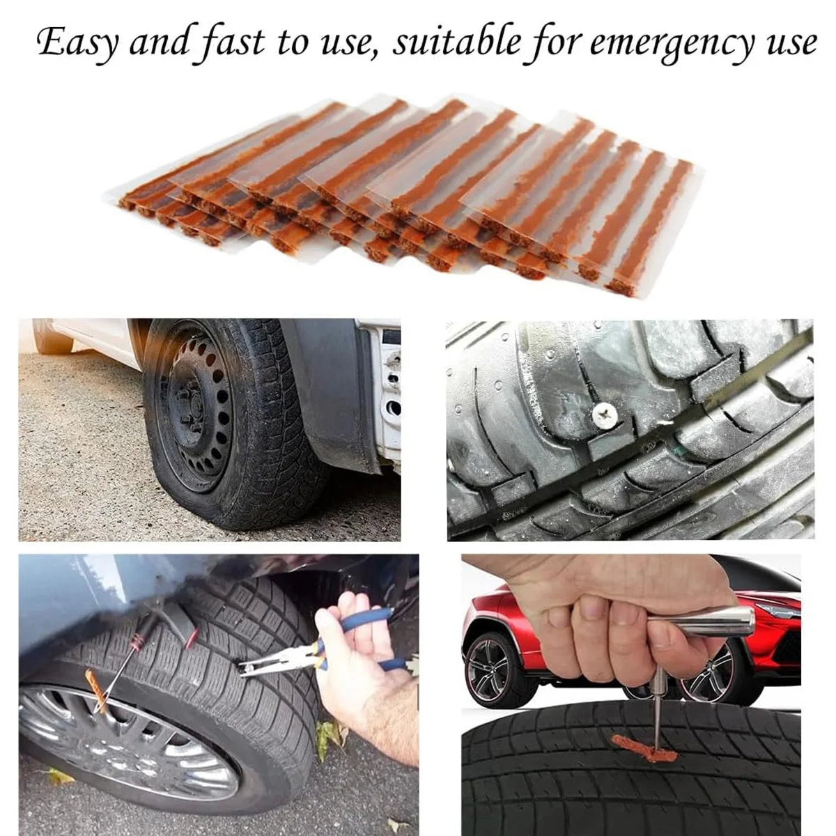 5/10/20/25/50/100PCS Car and Motorcycle Tire Repair Strip Kit Tubeless Tire Puncture Plug Sealing Rubber Strip Repair Tool