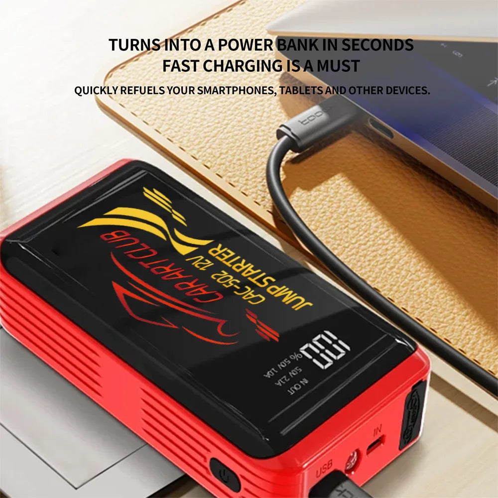 2026 New Smart Jump Starter 12V Car Battery Booster, Portable Power Bank with LED Light & Quick Charge Function