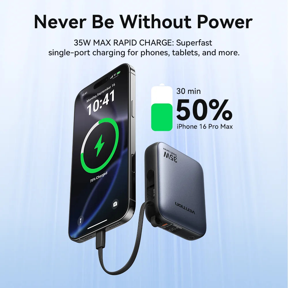 Vention 35W Mini Power Bank PD Fast Charge 10000mAh Portable PowerBank for iPhone 17 16 Pro Samsung S25 External Battery Charger Car Mobile World