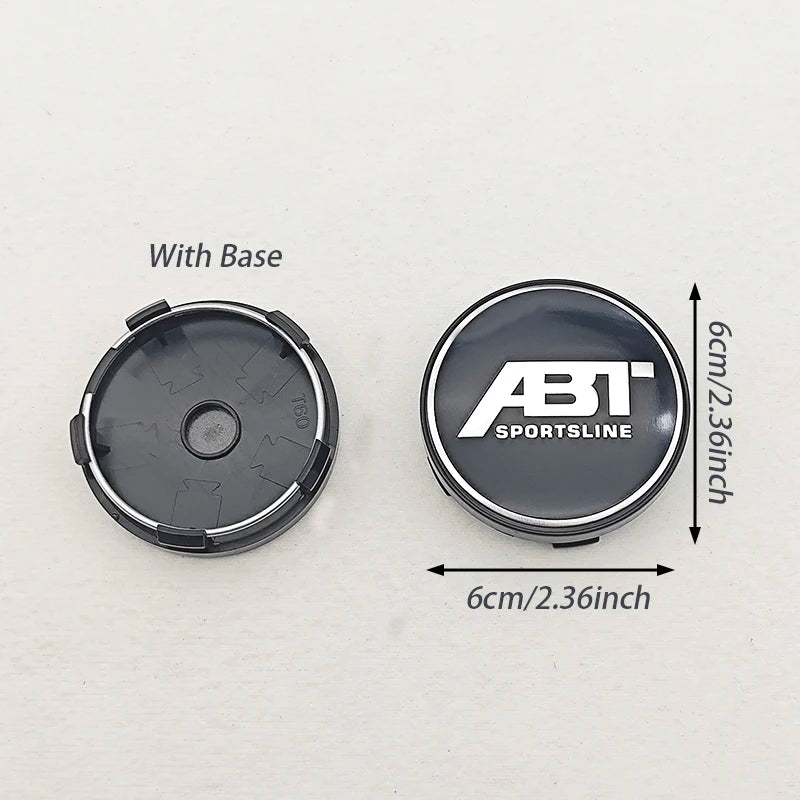 4pcs/set 60mm ABT SPORTSLINE Logo Car Emblem Wheel Hub Center Cap Badge Covers With Black Base For Car Universal Accessories