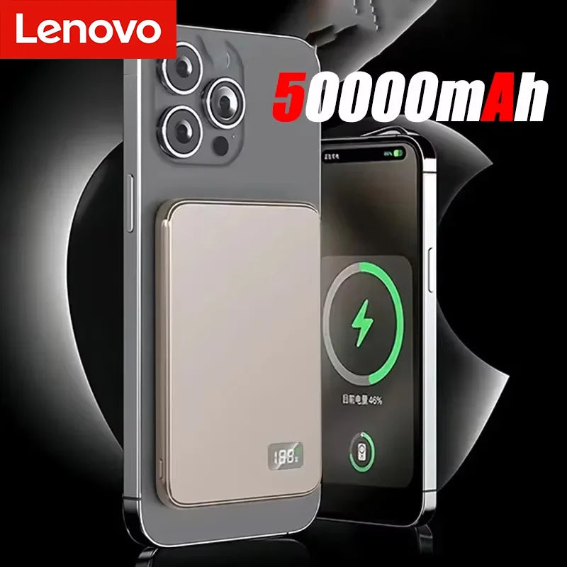 Lenovo 50000mAh Portable Magnetic Wireless Power Bank PD22.5W Super Fast Charging External Battery Magsafe For iPhone Samsung Car Mobile World