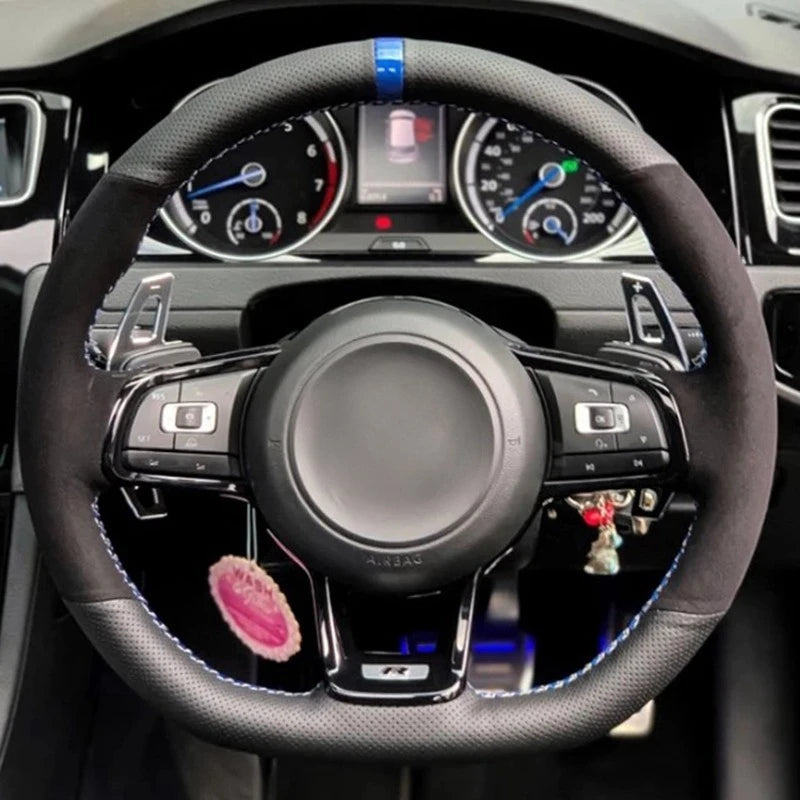 Customized Car Steering Wheel Cover Hand Sewing Braid Suede For Volkswagen Golf 7 GTI Golf R MK7 VW Polo GTI Scirocco 2015 2016 CM World