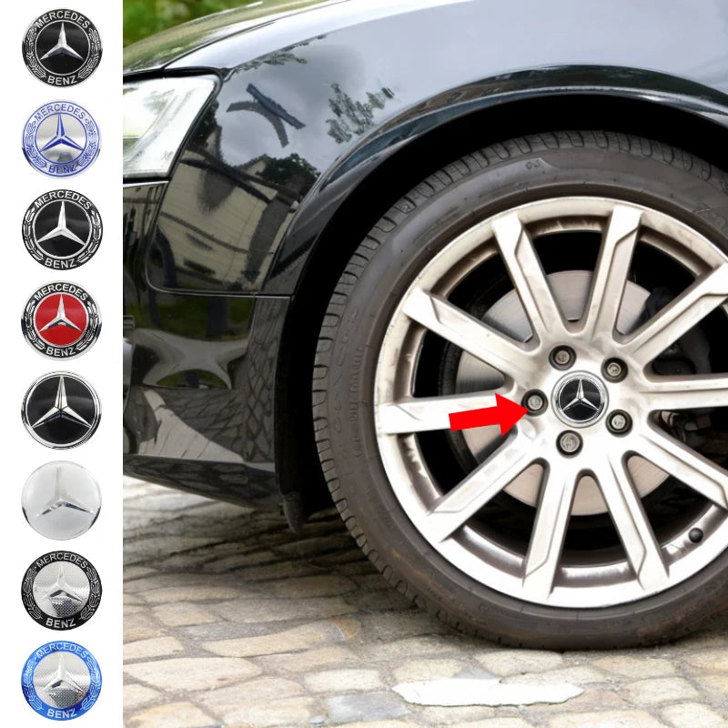 4Pc For Mercedes Benz C180 C200 C260 W124 W140 W126 W168 W176 56mm 60mm 65mm Car Wheel Hub Cap Center Sticker Emblem Badge Decal