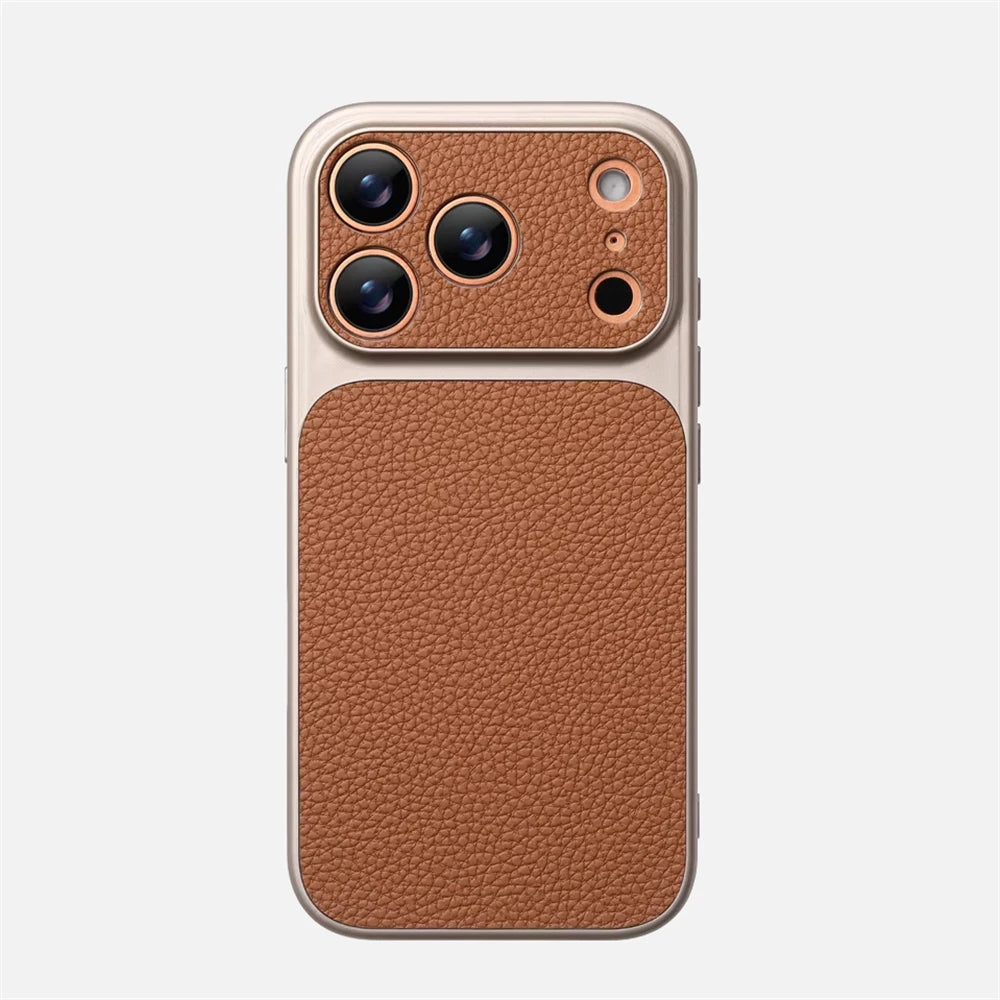 Luxury Lychee Texture Leather Matte Hard Case For iPhone 17 Pro Max 16 15 14 13 12 ProMax Full Lens Protection Back Cover Shell Car Mobile World