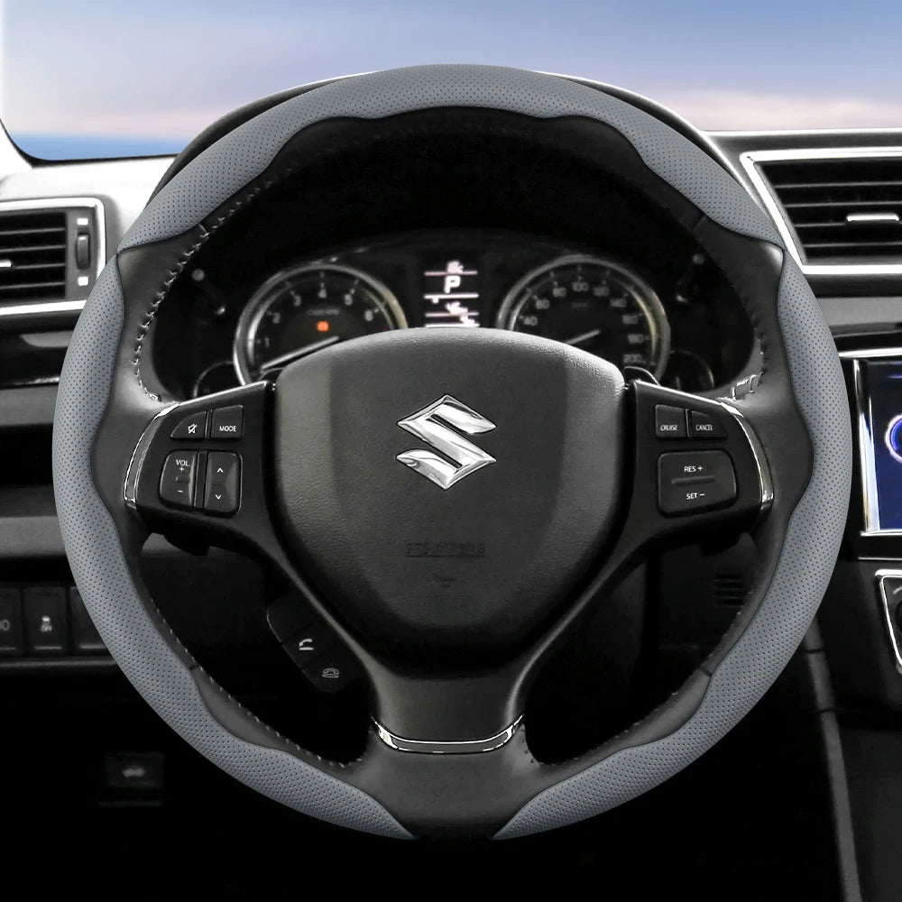 Suitable for Suzuki Breathable Hole Leather Steering Wheel Cover Segmented Quick Release Design Anti-Slip and Durable Swift 2011 Sx4 Grand Vitara Jimny Solio S-Cross Alto Liana Baleno 2013 Zc32S Sport Ly Accessories Ciaz CM World