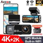 Acceo 4K Dashcam WIFI GPS CAR Video Recorder Dual Lens Support 2.5K Rear Camera Night Vision 24H Parking Monitoring Black Box Car Mobile World