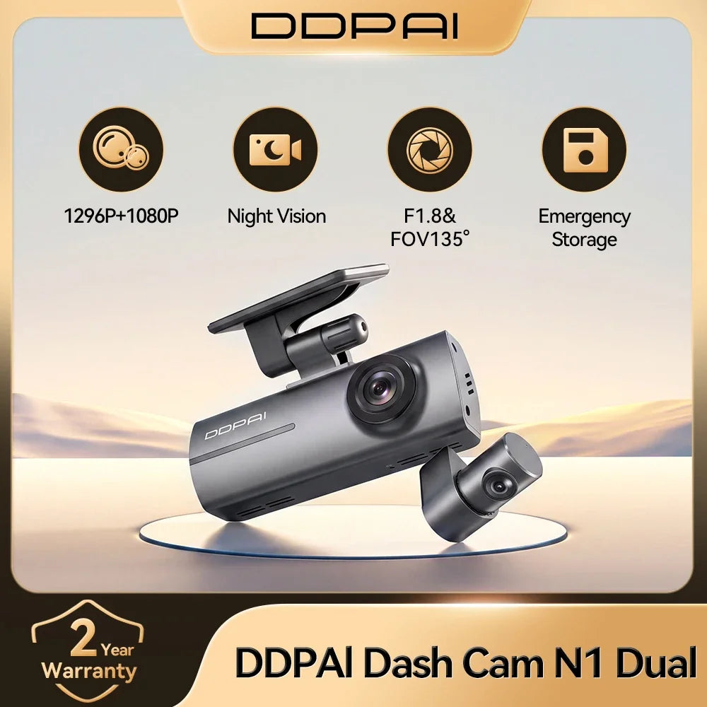 DDPAI N1 Dual 1296P Dash Cam Front and Rear Recording 135 Degree Wide Angle IPS Battery Protection Smart Parking Monitor App Con
