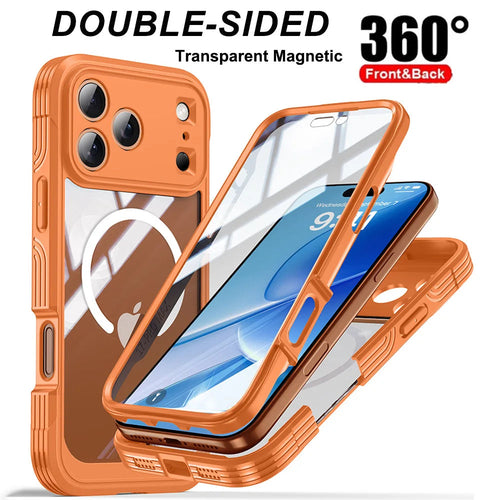 360° Fully Protected Double-sided Transparent Magnetic Case For iPhone 17 Pro Max&Air For MagSafe Wireless Charging Back Cover Car Mobile World