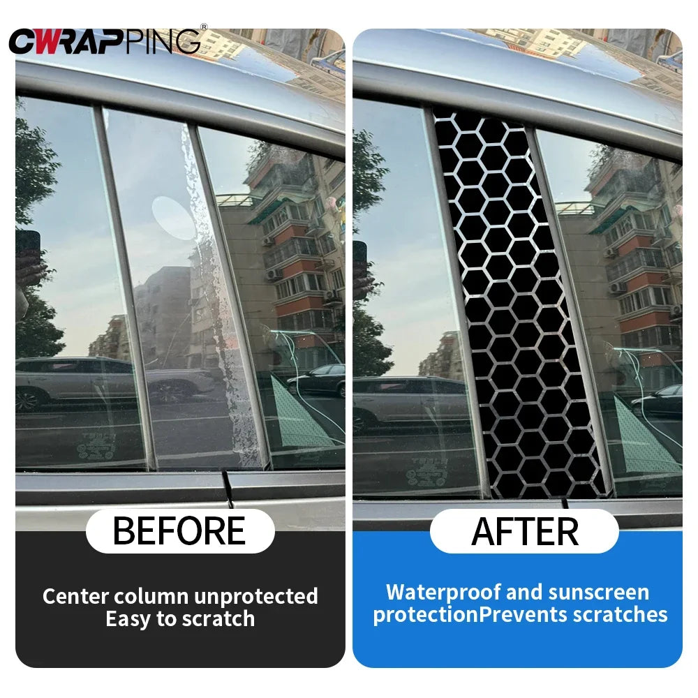 Car Adhesive Vinyl Wrap Honeycomb B-pillar Vinyl Decal DIY Waterproof Center Column Decoration Decor Universal Car Accessories Car Mobile World