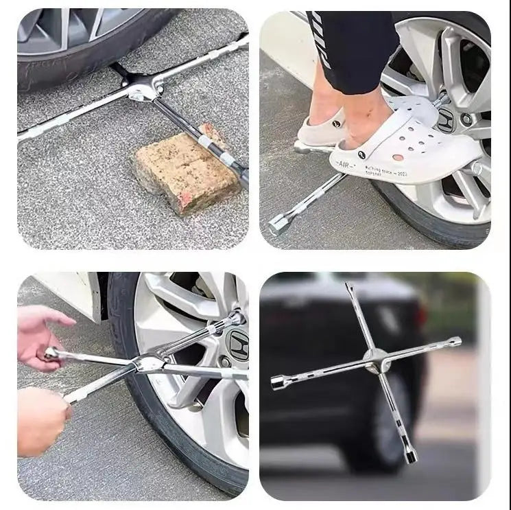 Cross Tire Wrench 14 Inch 45# Carbon Steel Rustproof Socket Tool for Car Roadside Emergency Repair Kit