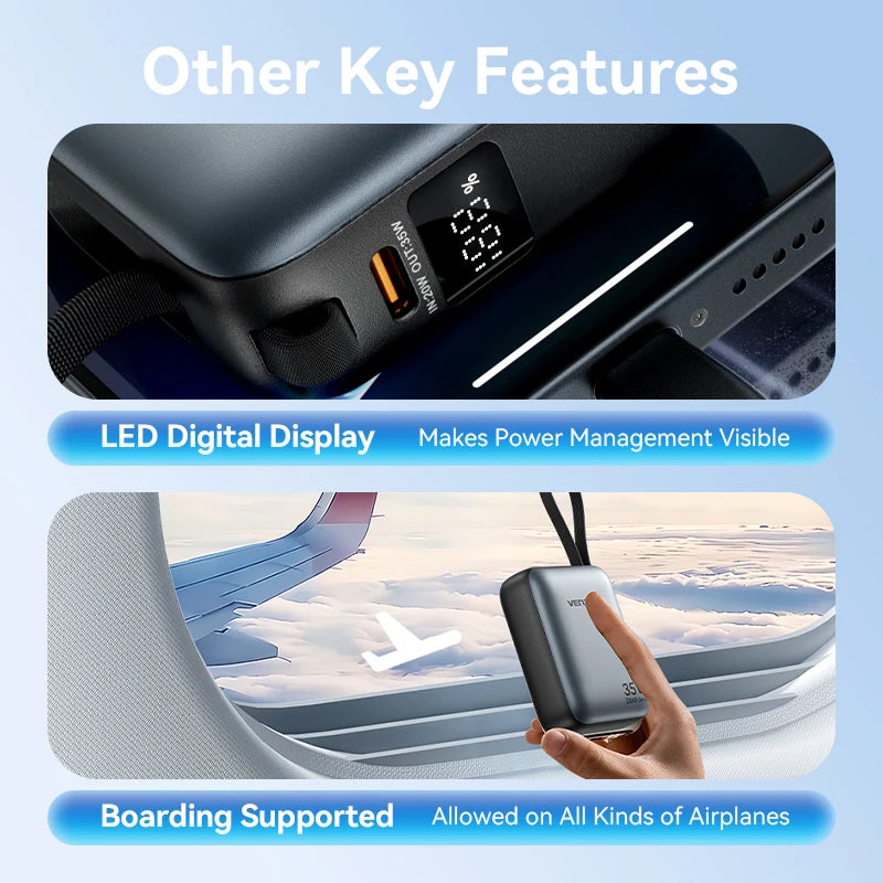 Vention 10000mAh Power Bank Fast Charging PD 35W Portable Mini PowerBank for iPhone 17 16 15 Xiaomi External Battery Charger Car Mobile World