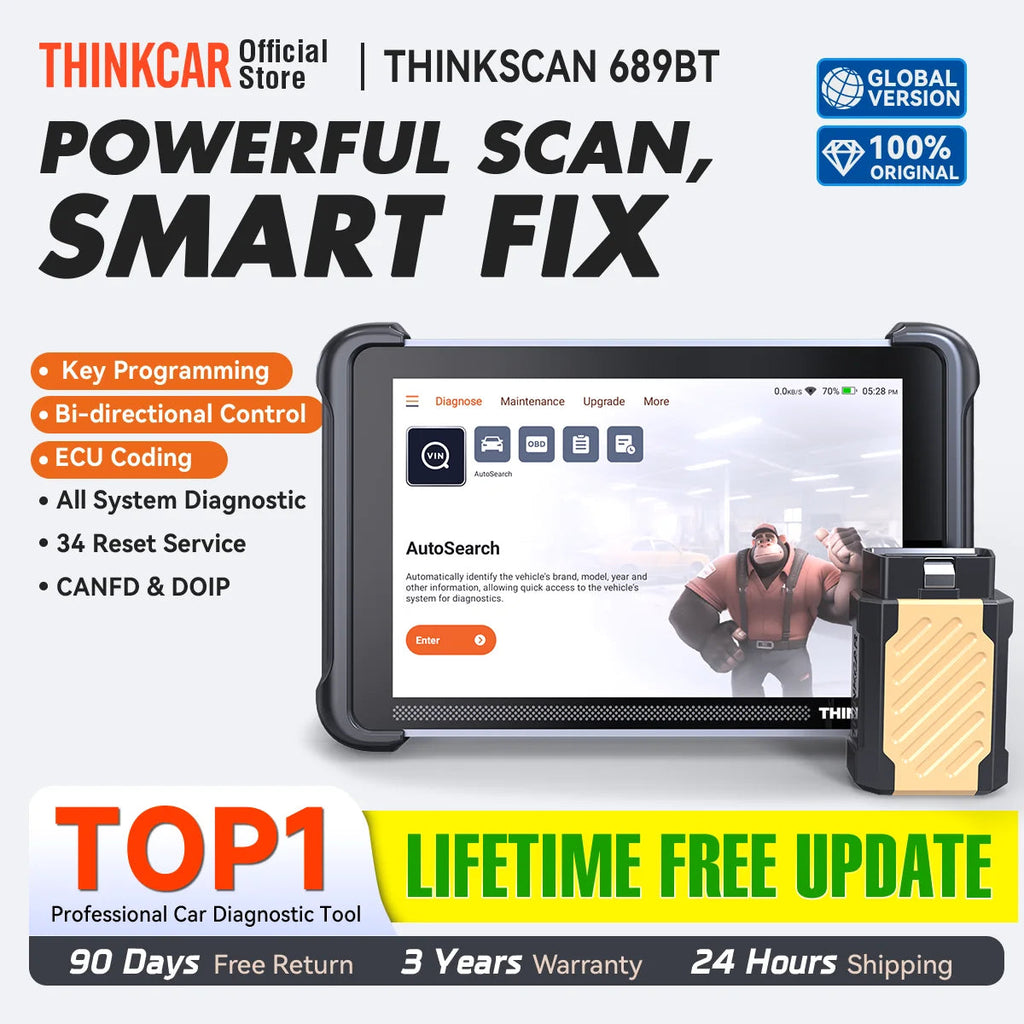 THINKCAR THINKSCAN 689BT Bi-directional Car Diagnostic Tool CANFD DOIP ECU Coding Life Free 34 Resets Full Systems Obd2 Scanner Car Mobile World